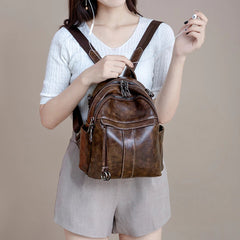 Casual Daypack Soft Genuine Leather Waterproof Mini Rucksack Shoulders Backpack Mssza