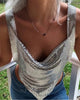 Casual Deep V Neck Backless Off The Shoulder Metal Sequin Tank Top Mssza