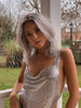 Casual Deep V Neck Backless Off The Shoulder Metal Sequin Tank Top Mssza