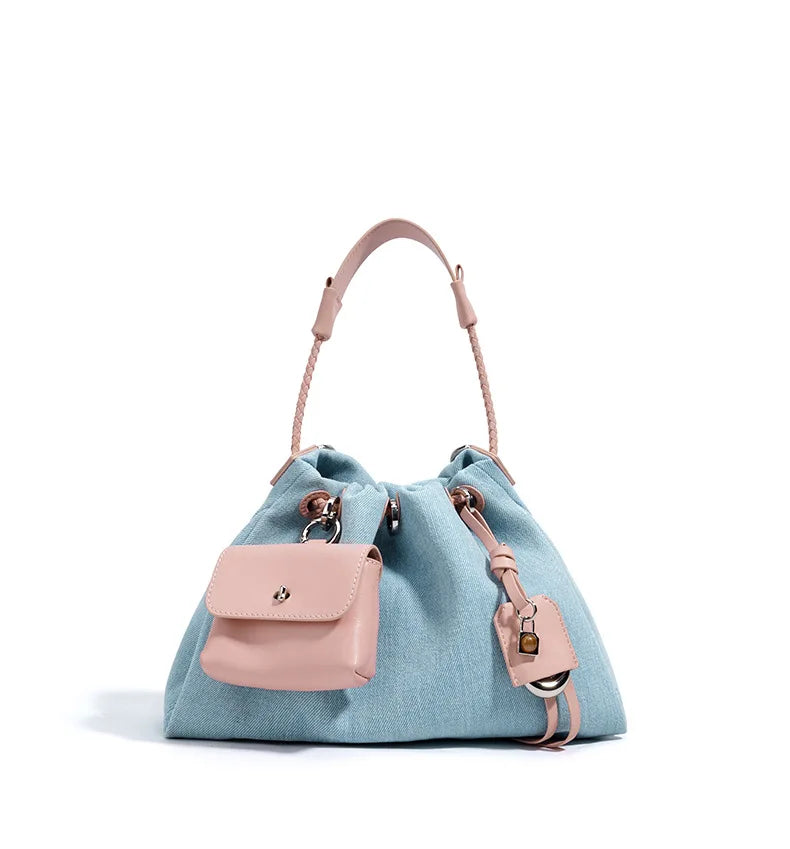 Casual Denim Handbag Minimalist Messenger Pouch Design Tote Shoulder Crossbody Bag Mssza