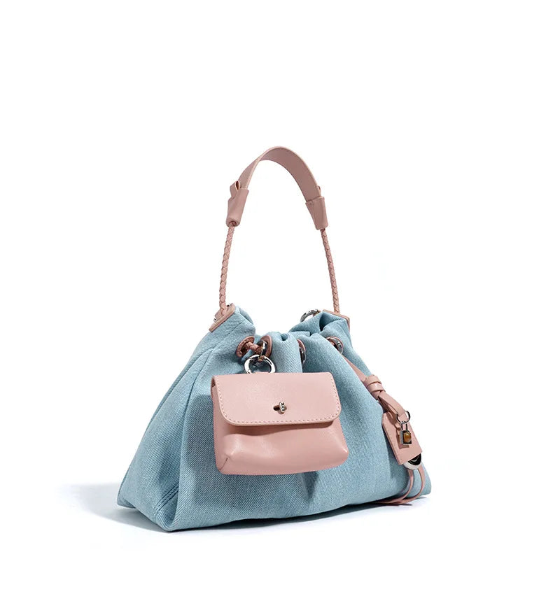 Casual Denim Handbag Minimalist Messenger Pouch Design Tote Shoulder Crossbody Bag Mssza