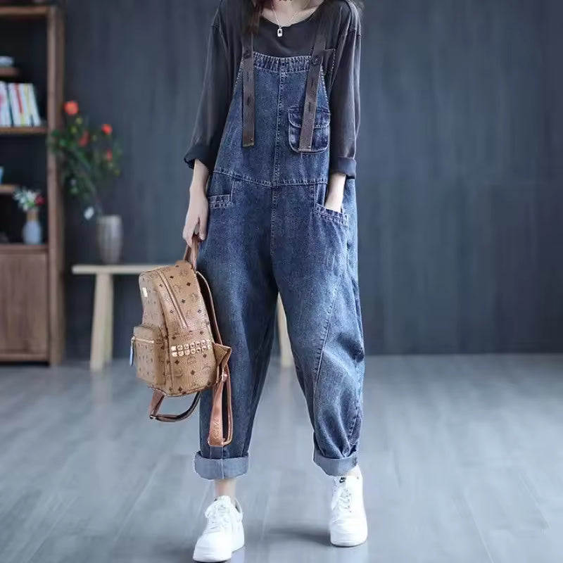 Casual Denim High Waist Age-reducing Denim Pocket Pants Jumpsuits Mssza