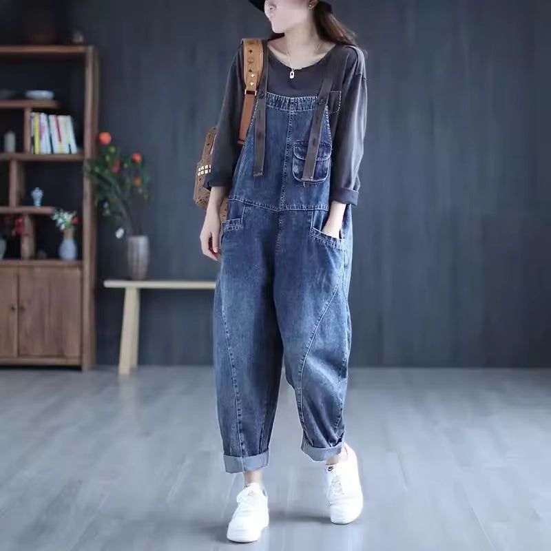 Casual Denim High Waist Age-reducing Denim Pocket Pants Jumpsuits Mssza