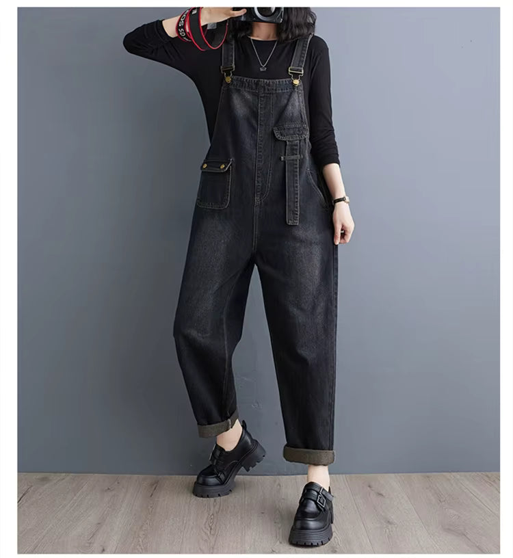 Casual Denim Overalls Big Size Baggy Cargo Pants Retro Straps Jeans Jumpsuits Mssza