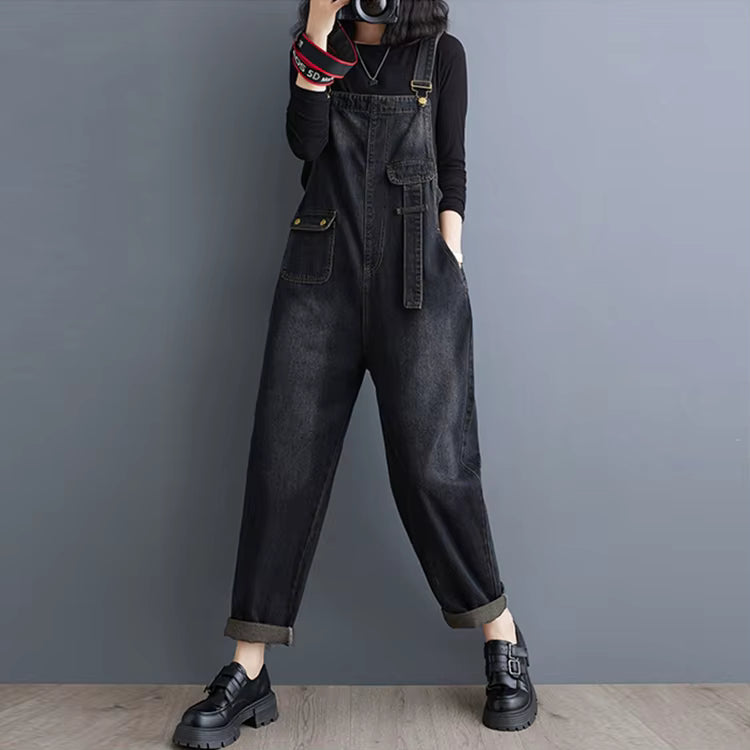 Casual Denim Overalls Big Size Baggy Cargo Pants Retro Straps Jeans Jumpsuits Mssza
