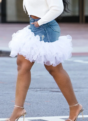 Casual Denim Tulle Pockets High Waist Streetwear Vintage Mini Skirts Mssza