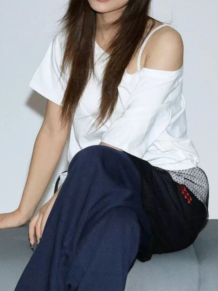 Casual Design Off Shoulder Solid Short Sleeve Chic Loose T-shirts Mssza