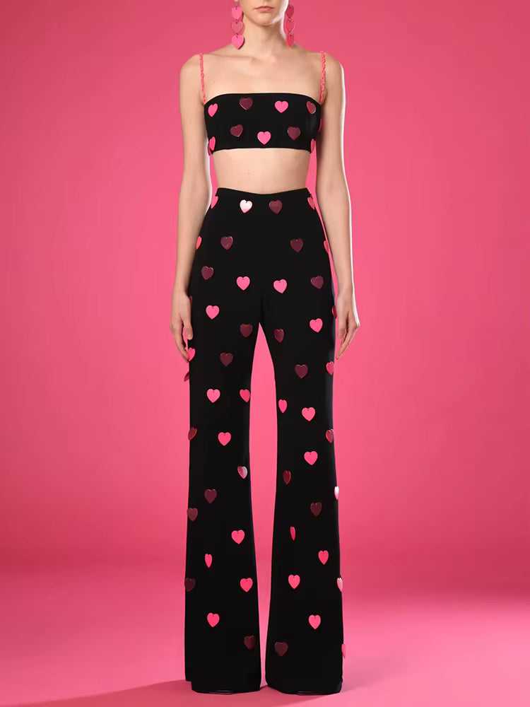 Casual Designer Heart Shaped Sequin Tank Tops Pants Designer 2 Piece Set Suit Mssza