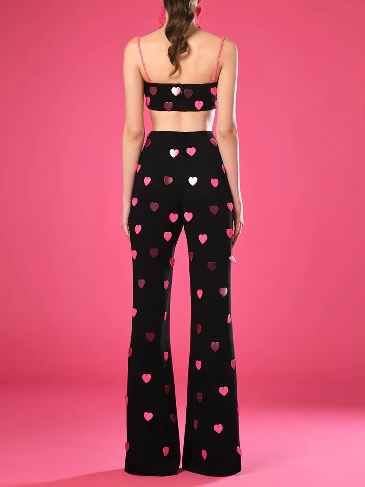 Casual Designer Heart Shaped Sequin Tank Tops Pants Designer 2 Piece Set Suit Mssza