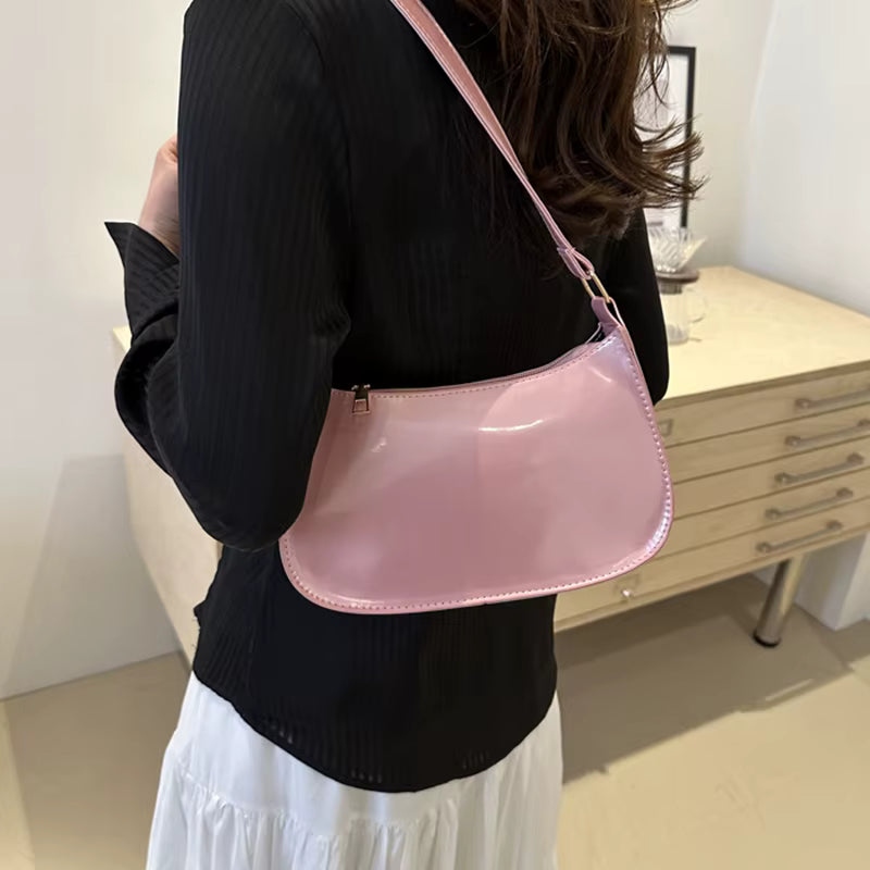 Casual Designer Retro Solid Color PU Leather Shoulder Underarm Hobos Bag Mssza