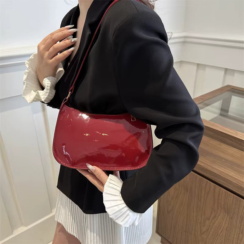 Casual Designer Retro Solid Color PU Leather Shoulder Underarm Hobos Bag Mssza