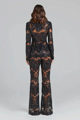 Casual Designer Single Button Zipper Fly Lace Blazer Flare Suit Set Mssza
