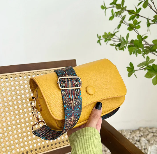 Casual Designer Small Flap Comfortable PU Leather Wide Strap Shoulder Crossbody Bags Mssza
