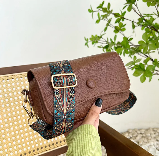 Casual Designer Small Flap Comfortable PU Leather Wide Strap Shoulder Crossbody Bags Mssza