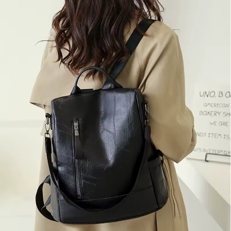 Casual Designer Soft Leather Vintage Packbag Travel College Shoulder Backpack Mssza