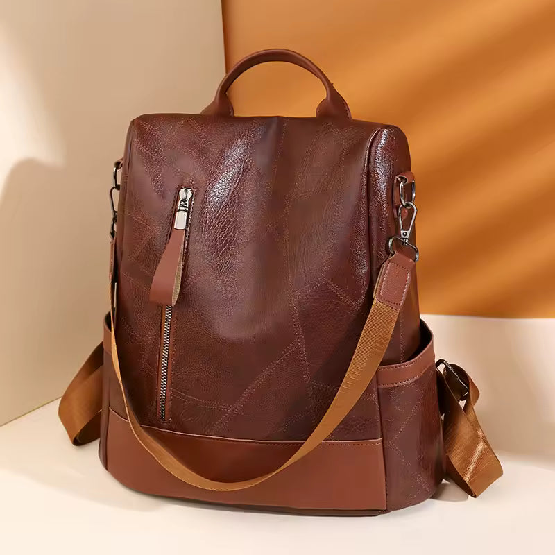 Casual Designer Soft Leather Vintage Packbag Travel College Shoulder Backpack Mssza