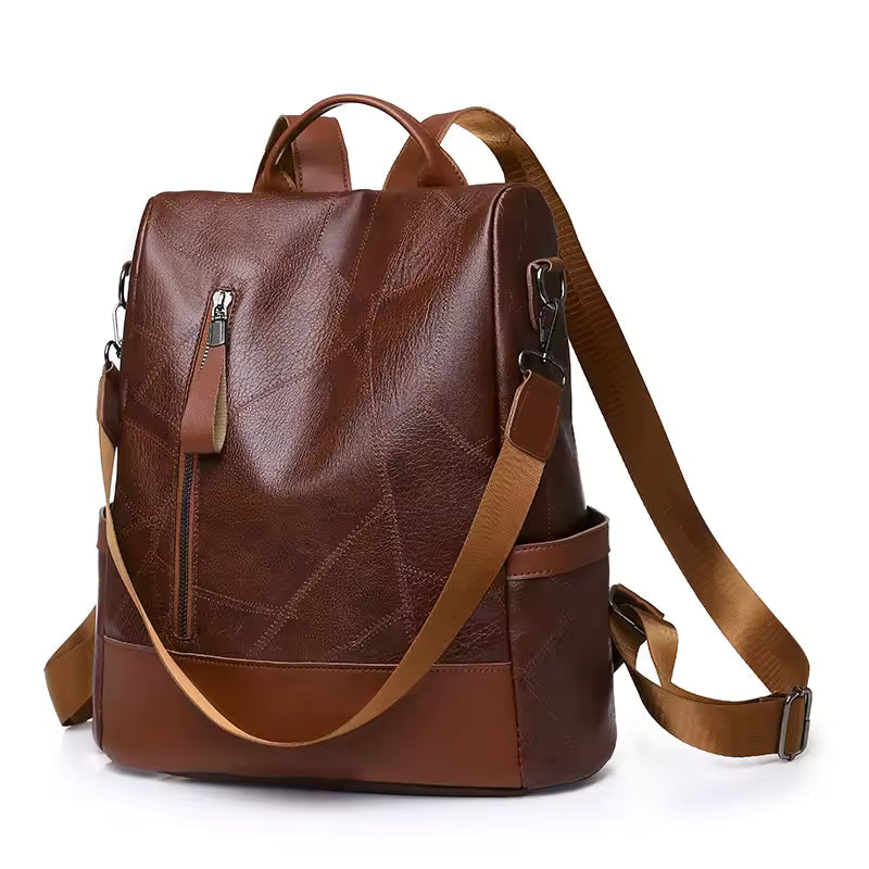 Casual Designer Soft Leather Vintage Packbag Travel College Shoulder Backpack Mssza