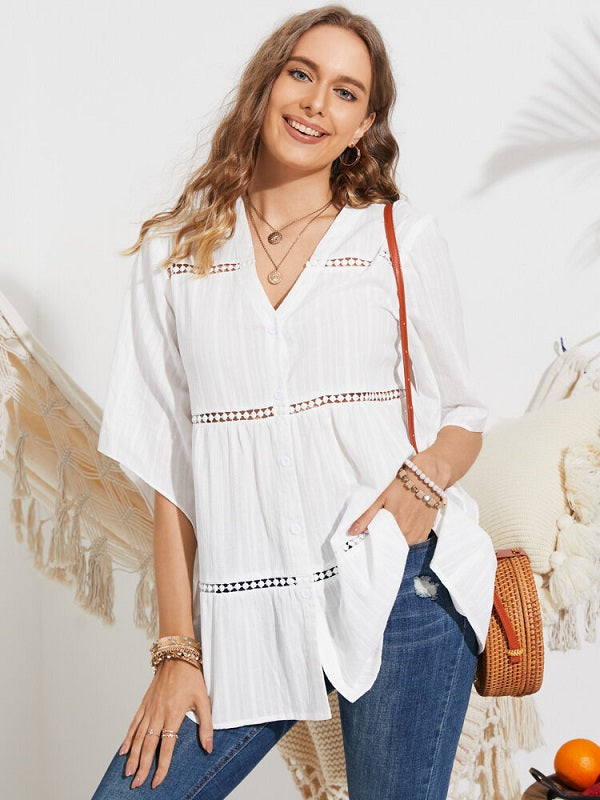 Casual Dolman Sleeve V-neck Blouse Mssza