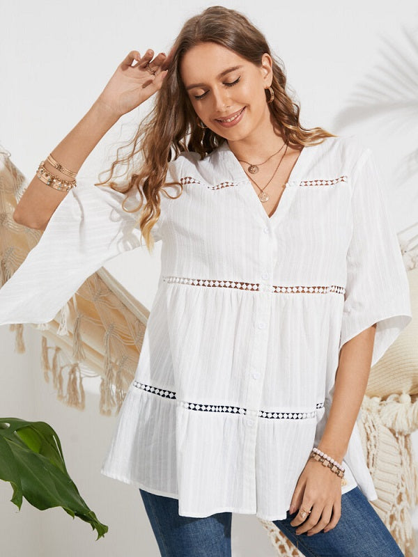 Casual Dolman Sleeve V-neck Blouse Mssza