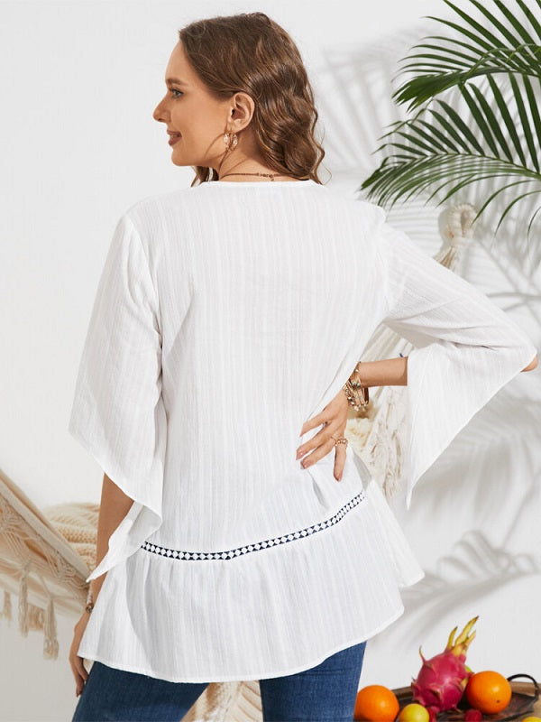 Casual Dolman Sleeve V-neck Blouse Mssza
