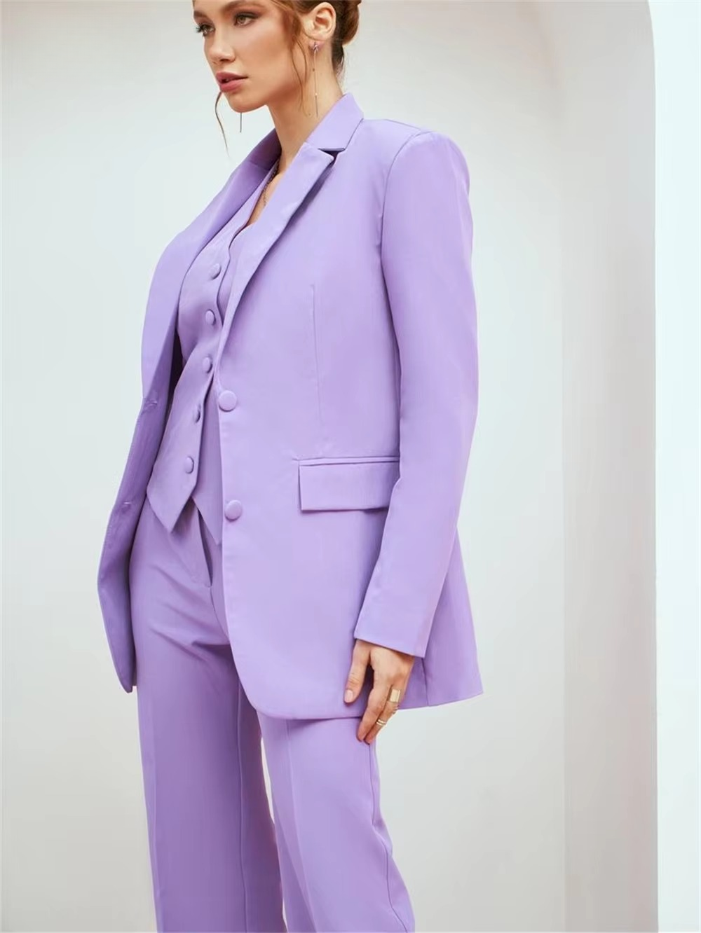 Casual Double Breasted Notched Blazer Vest Pants Solid Tuxedo Plus Size Three Piece Office Suit Mssza