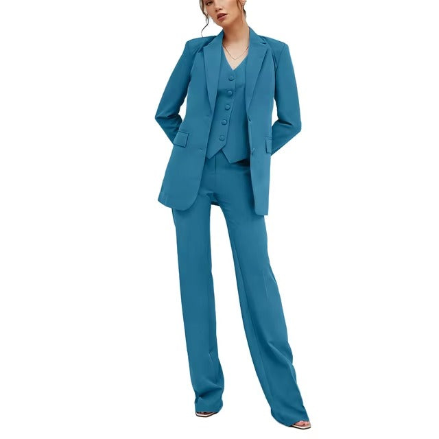 Casual Double Breasted Notched Blazer Vest Pants Solid Tuxedo Plus Size Three Piece Office Suit Mssza