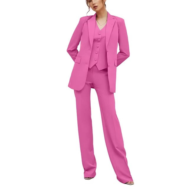 Casual Double Breasted Notched Blazer Vest Pants Solid Tuxedo Plus Size Three Piece Office Suit Mssza