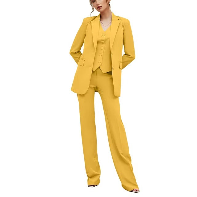 Casual Double Breasted Notched Blazer Vest Pants Solid Tuxedo Plus Size Three Piece Office Suit Mssza