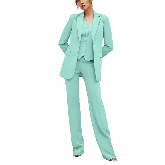 Casual Double Breasted Notched Blazer Vest Pants Solid Tuxedo Plus Size Three Piece Office Suit Mssza