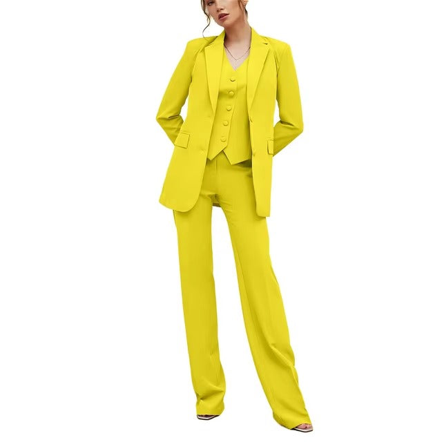 Casual Double Breasted Notched Blazer Vest Pants Solid Tuxedo Plus Size Three Piece Office Suit Mssza