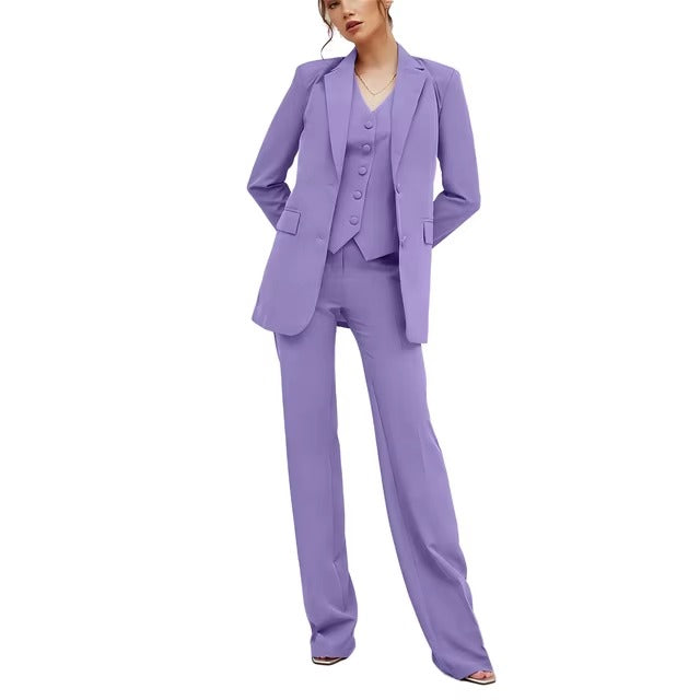 Casual Double Breasted Notched Blazer Vest Pants Solid Tuxedo Plus Size Three Piece Office Suit Mssza