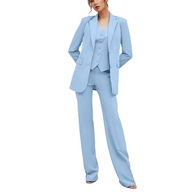 Casual Double Breasted Notched Blazer Vest Pants Solid Tuxedo Plus Size Three Piece Office Suit Mssza