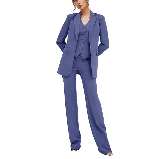Casual Double Breasted Notched Blazer Vest Pants Solid Tuxedo Plus Size Three Piece Office Suit Mssza