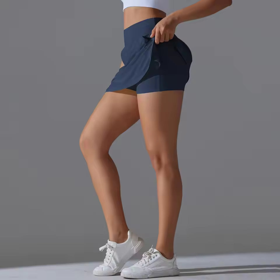 Casual Double Layer High Waist Stretch Athletic Workout Shorts Mssza
