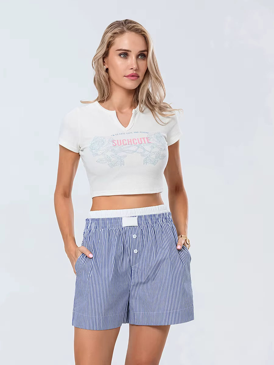 Casual Double Layered Elastic Waist Button Front Wide Shorts Mssza