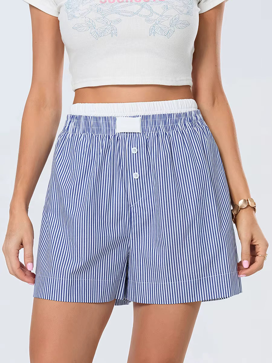 Casual Double Layered Elastic Waist Button Front Wide Shorts Mssza