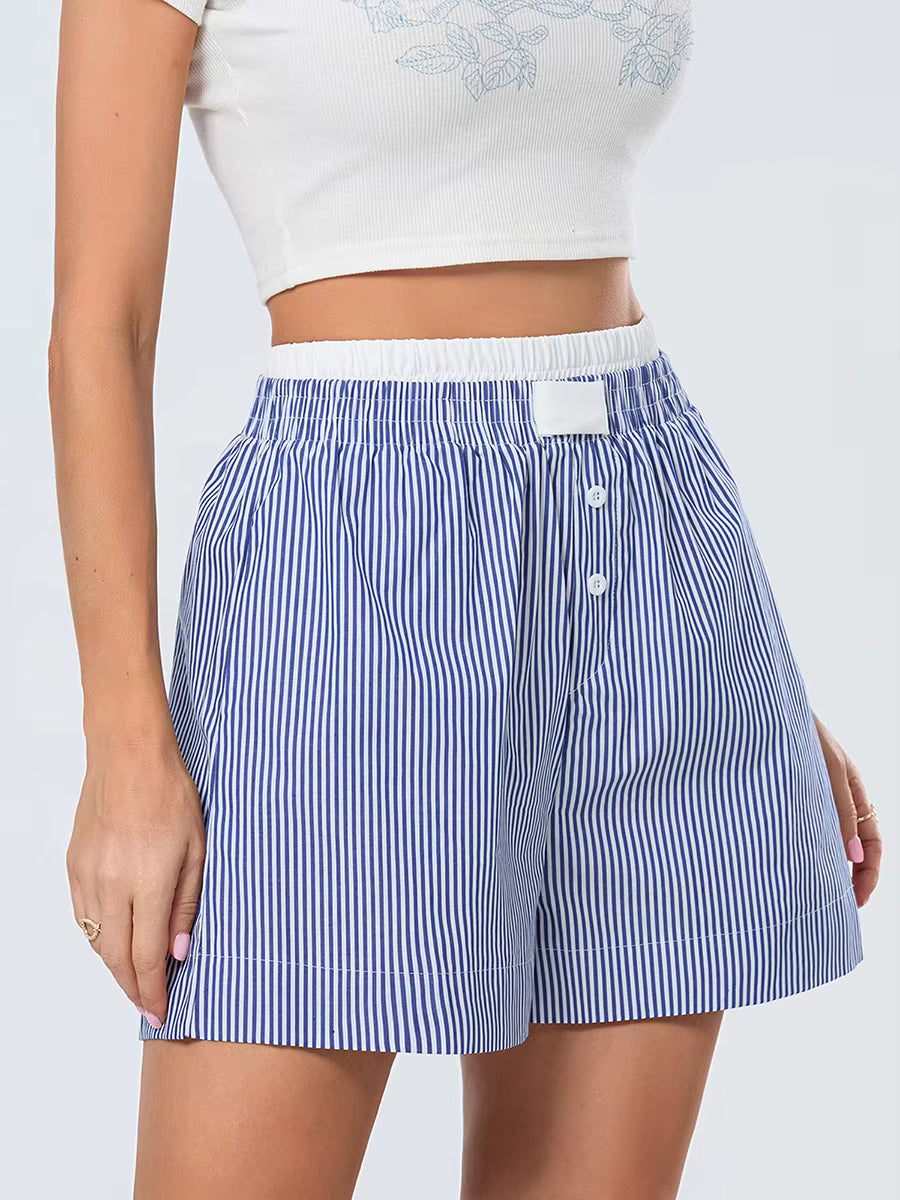 Casual Double Layered Elastic Waist Button Front Wide Shorts Mssza