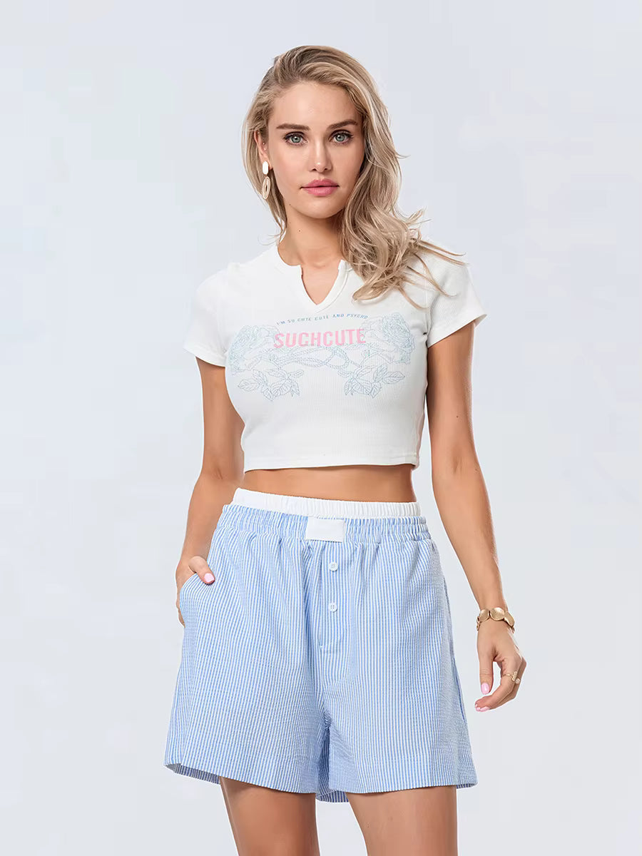 Casual Double Layered Elastic Waist Button Front Wide Shorts Mssza