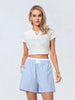 Casual Double Layered Elastic Waist Button Front Wide Shorts Mssza