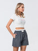 Casual Double Layered Elastic Waist Button Front Wide Shorts Mssza