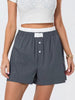 Casual Double Layered Elastic Waist Button Front Wide Shorts Mssza