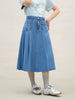 Casual Double Pocket Denim Pleated Slim Fit Skirt Mssza