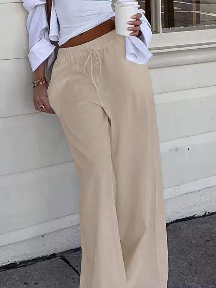 Casual Drawstring Boho Straight Simple Lazy Comfortable Pockets Leg Pants Mssza