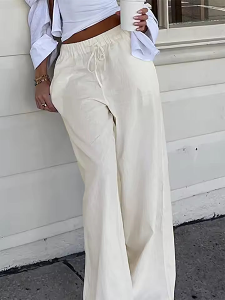 Casual Drawstring Boho Straight Simple Lazy Comfortable Pockets Leg Pants Mssza