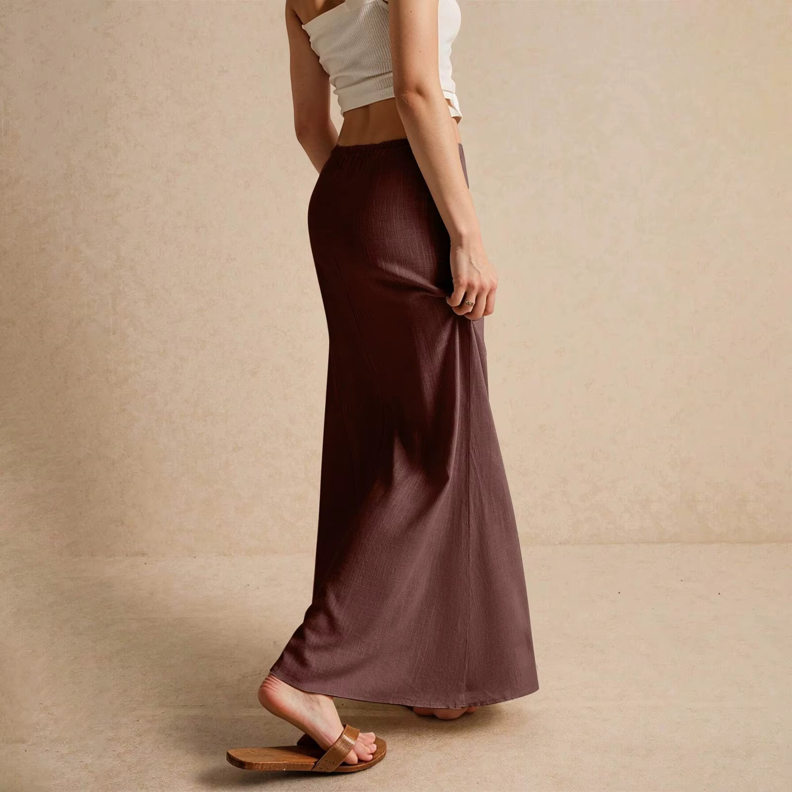Casual Drawstring Low Waist A-Line Beach Style Bodycon Long Maxi Skirt Mssza