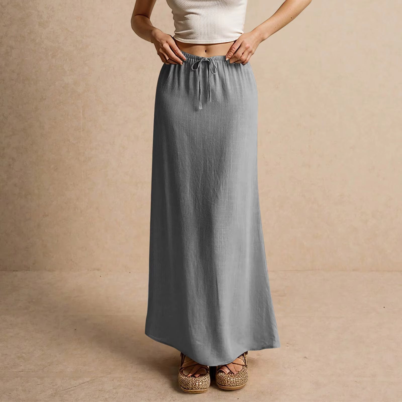 Casual Drawstring Low Waist A-Line Beach Style Bodycon Long Maxi Skirt Mssza
