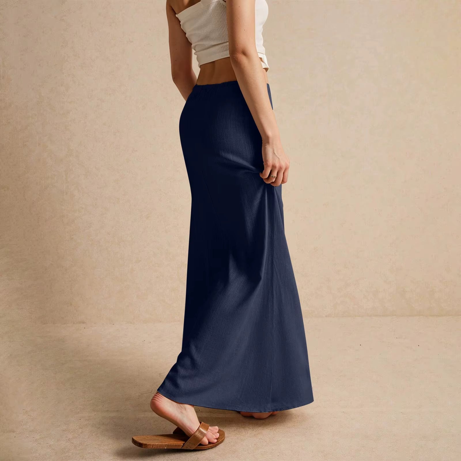 Casual Drawstring Low Waist A-Line Beach Style Bodycon Long Maxi Skirt Mssza