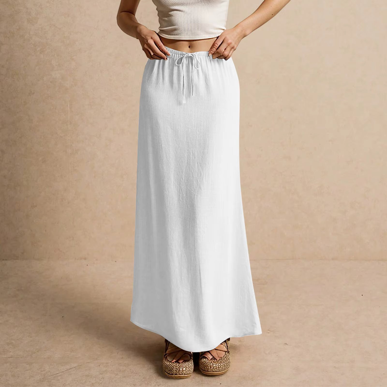 Casual Drawstring Low Waist A-Line Beach Style Bodycon Long Maxi Skirt Mssza