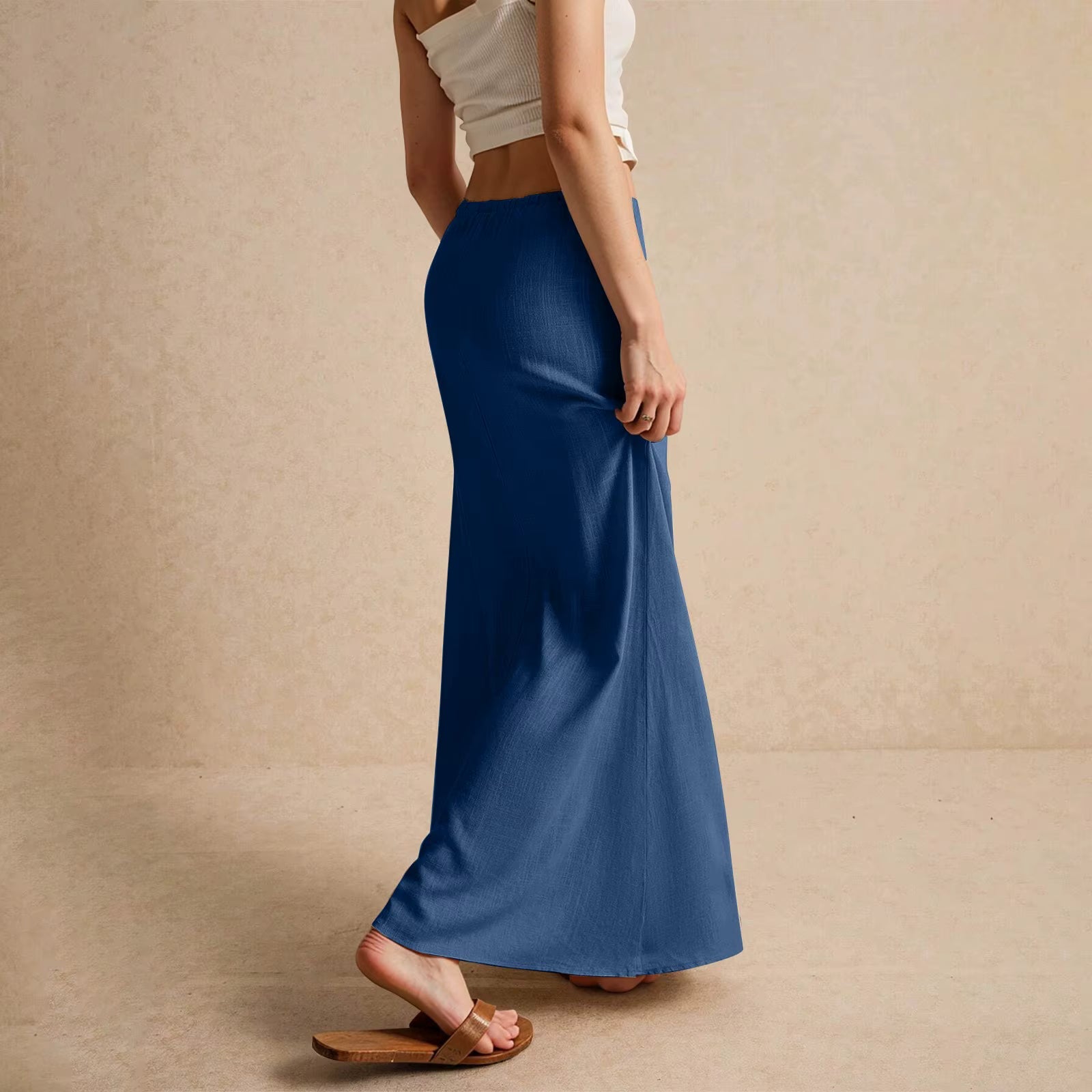 Casual Drawstring Low Waist A-Line Beach Style Bodycon Long Maxi Skirt Mssza