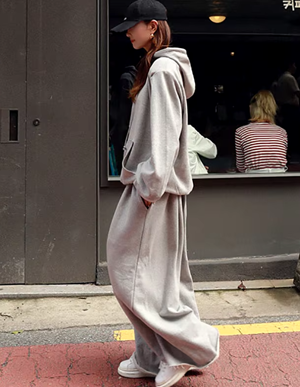 Casual Drawstring Solid Color Loose Wide Leg Bottoms Pants Mssza
